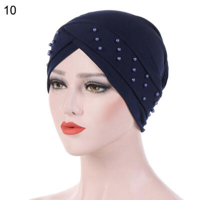 

Women Beads Elastic Turban Hat Muslim Cancer Chemo Cap Hijab Head Wrap