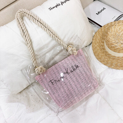 

Summer transparent bag new 2019 net red jelly Tote bag personality straw womens large capacity shoulder bag