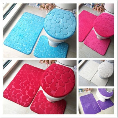 

3Pcs Bathroom Non-Slip Flower Heart Pedestal RugLid Toilet CoverBath Mat