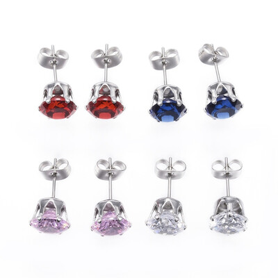 

304 Stainless Steel Stud Earrings with Cubic Zirconia Mixed Color 17x8mm pin 08mm