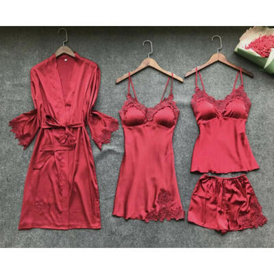 

Sexy Lingerie Women Silk Lace Robe Dress l Nightdress Sleepwear Pyjamas Set