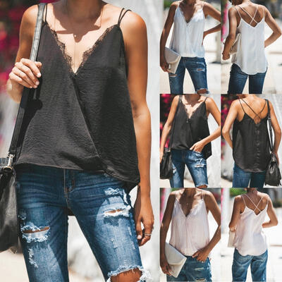 

UK Womens Sleeveless Lace Vest Tops Summer Ladies Casual Blouse T Shirt 6 - 20