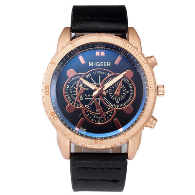 

Gobestart High-End New Geneva Mens Leather Strap Stainless Steel Quartz Analog Watch