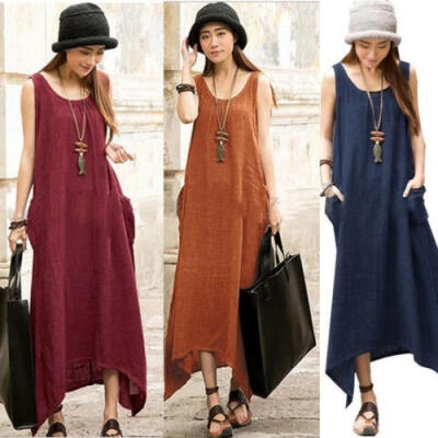 

2018 Fashion Women Sleeveless Summer Boho Printed Beach Casual Loose Shirt Beach Dress 4 Colors