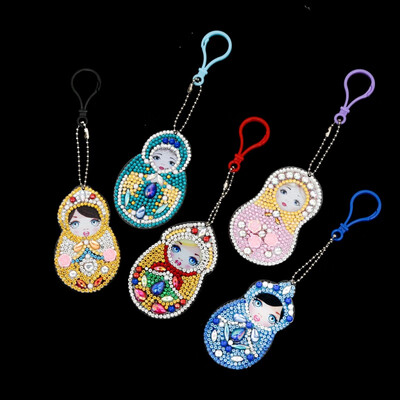 

5PCS DIY Diamond Painting Doll Shape Keychain Handmade Phone Hanging Charms Pendants Mosaic Making Supplies Kit