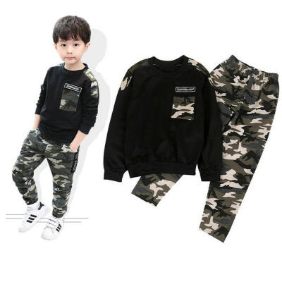 

2PCS Cool boy Man&39s fashion camouflage suit Kids sweat suit tracksuit Sport Suit