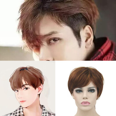 

〖Follure〗Adult Men Guy Wig Short Boy Band Wig Brown Short Perfect For Carnivals Party