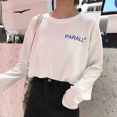 

Chic T-shirt Women Autumn O-Neck Letter Printed Loose Long BF Harajuku T-shirt Girls Korean Style Hip Hop Students Tees 2019