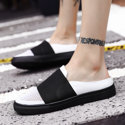 

Summer half drag white shoes sandals mesh shoes Korean version of breathable mens shoes sandals&slippers without heel mesh shoes lazy shoes