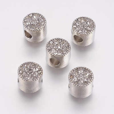 

Alloy European Beads Large Hole Beads with Rhinestone Column Platinum Crystal 11x10mm Hole 45mm