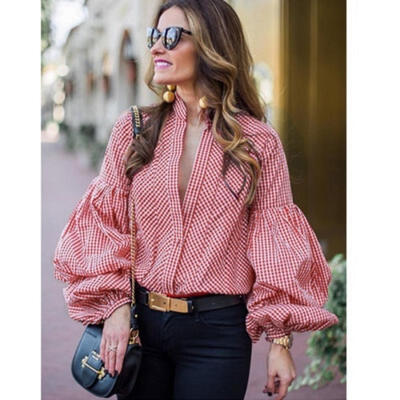 

Fashion Women Ruffle Long Sleeve Blouse T-shirt Summer Autumn Casual Tee Tops Red