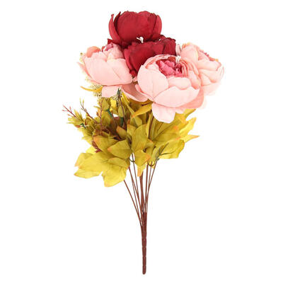 

European Silk Artificial Flowers Bouquet Vivid Peony Fake Leaf Home Decor