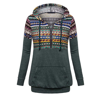 

Starmoon Women Christmas Print Stitching Hooded Pullover SweatShirts Top Blouse
