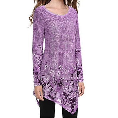 

Roseonmyhand Plus Size Women Loose Leisure Printed collar Long Sleeve T-shirt