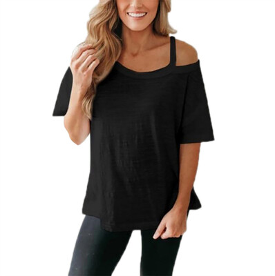 

Nomeni Women Summer Fashion Casual Short Sleeve Crop Solid Sling Tops T-Shirt