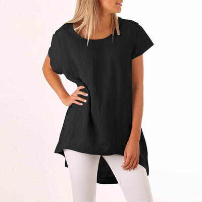 

Nomeni Women Summer O Neck Short Sleeve Casual Cotton Linen Loose Tops T-shirt Blouse
