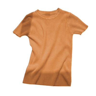 

T Shirt Women O Neck Solid Color Tshirt Summer Casual Short Sleeve Tops Korean Style Slim Knitted tee shirt femme