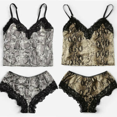 

US Summer Womens Sexy Pajamas Silk Pijamas Sleepwear Deep V Sling Lingerie Set Q