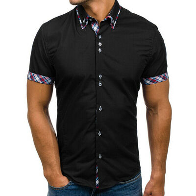 

SUNSIOM Luxury Mens Slim Fit Shirt Short Sleeve Stylish Formal Casual T-shirt Tops