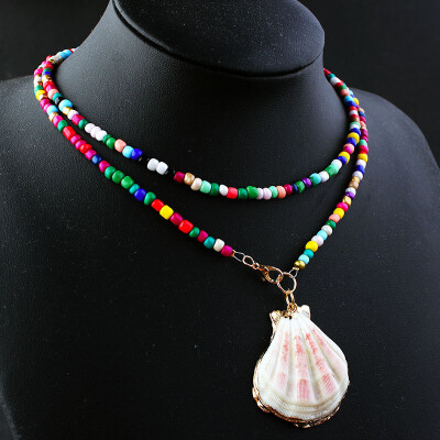 

80CM Bohemian Shell Pendant colorful Rhinestone Beaded Necklaces Chokers Charm Long Statement Collar Women Summer Jewelry 2019