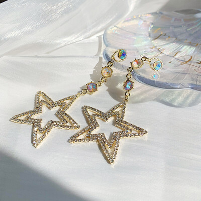 

925 silver earrings full diamond five-pointed star earrings colorful small fresh crystal earrings fashion earrings ladies net red