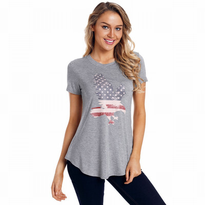 

Round neck short-sleeved eagle print casual fashion shirt womens