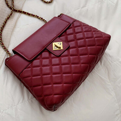 

Texture bag women 2019 new Korean version of Joker shoulder bag fashion diamond chain slung tote bag