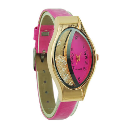 

Beautiful Semilunar Flow Sand Type Ellipse Wrist Analog Alloy Gift Small Dial Wristwatch Womens Unisex Retro Casual Faux D