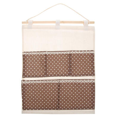 

5 Pockets Dots Print Cotton Linen Door Wardrobe Wall Hanging Storage Bags