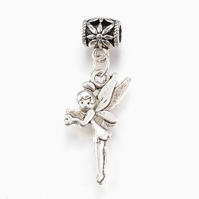

Tibetan Style Alloy European Dangle Beads Large Hole Pendants Fairy Antique Silver 37mm Hole 4mm Pendant 25x15x3mm