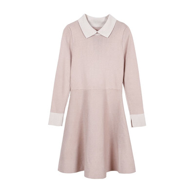 

Qiu dong render college wind polo collar show thin waist knitted dress