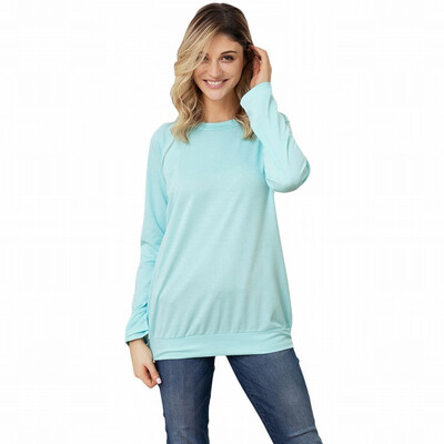 

Solid color round collar long sleeve pullover casual slim sweatshirt