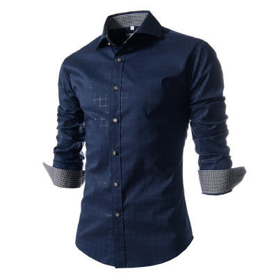 

Fashion Check Pattern Long Sleeve Mens Shirt Casual Turn-Down Collar Slim Fit Shirt For Men