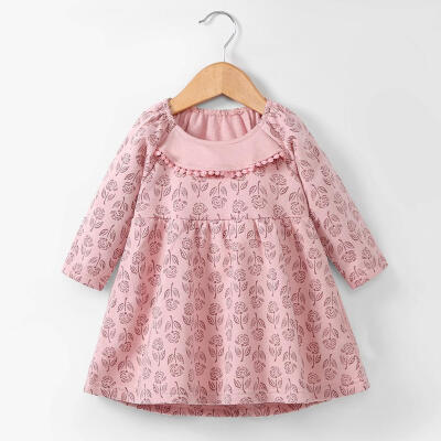 

Long Sleeve Sweet Cotton A-line Dress Girls Cute Floral Print Party Clothes