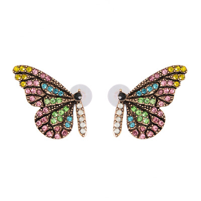 

2019 New arrival European&American fashion personality color crystal butterfly stud erarrings party accessory ear nail