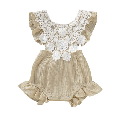 

Baby Newborn Girls Lace Floral Design Backless Jumpsuit Flare Sleeve Romper for Infant