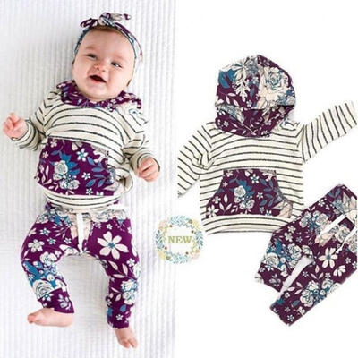 

3pcs Newborn Toddler Baby Girl Hooded Sweater TopsPants Outfits Set Clothes