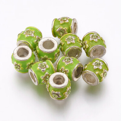 

Silver Plated Alloy Rhinestone Enamel European Beads Large Hole Beads Drum YellowGreen 10x9mm Hole 4mm
