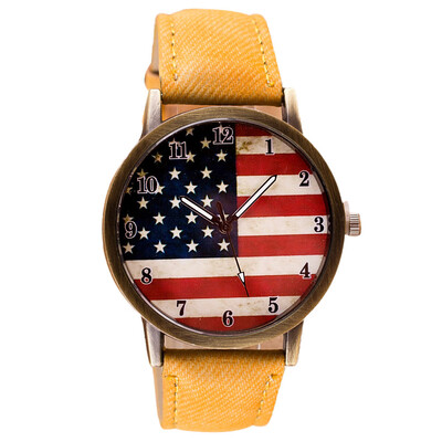 

Luxury Watch Women American Flag pattern Leather Band Analog Vogue Wrist Quartz Watchesbayan kol saati montre femme 533
