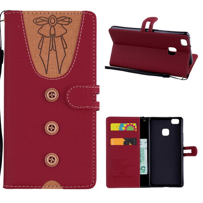 

MOONCASE Huawei P9 Lite stitching embossed womens leather case - red