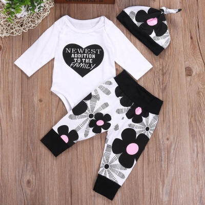 

Newborn Infant Baby Boy Girl Tops Romper Flower Pants 3Pcs Outfits Set