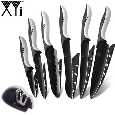 

XYj Kitchen Knife High Quality Stainless Steel 8" 8" 8" 7" 5" 35" inch Black Blade Knife Set Best Knife sharpener