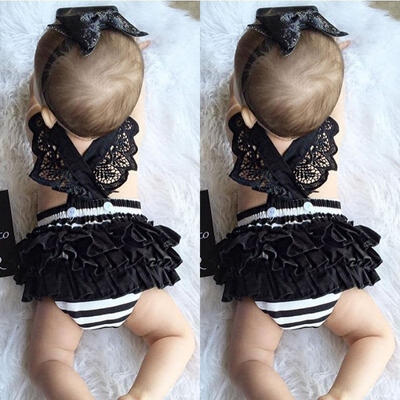 

2017 Newborn Infant Kids Baby Girls Clothes Lace Jumpsuit Romper Bodysuit Headband Outfits Set 0-18M