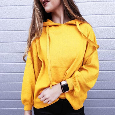 

Fashion Women Autumn Hoodies Solid Color Long Sleeves Drawstring Hooded Pullover Top Sweatshirt