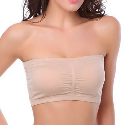 

Double Layers Plus Size Strapless Bra Bandeau Tube Removable Padded Top Stretchy