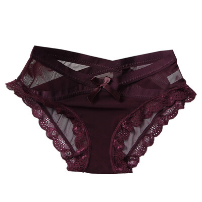 

Sexy Bow Net Yarn Lace Briefs Female Solid Color Wrap Intimates Women Underwear Transparent Lingerie Panties 2018 New Arrival