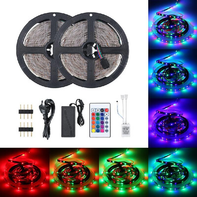

DC12V 48W 10 Meters 600 LED RGB Strip Light with Sensitive IR24 Keys Remote Control Controller Supported Flash Strobe Fade Smoo