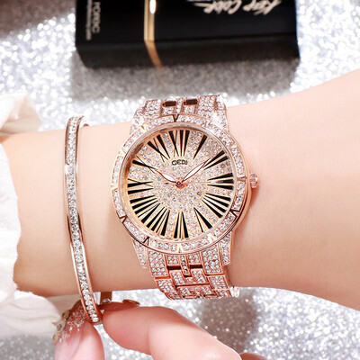

European&American style casual Roman scale design ladies watch large dial with diamond steel strap female table