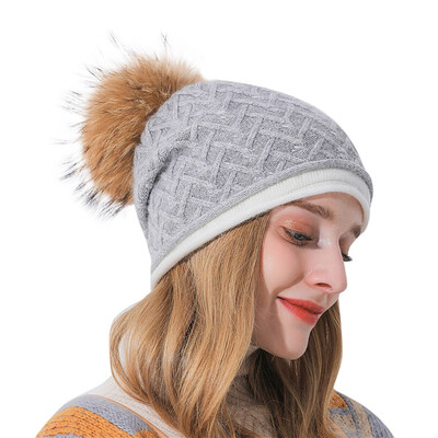 

Tailored Womens Winter Soft Knitted Beanie Hat Real braided cashmere knit hat