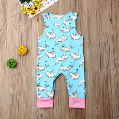 

Newborn Baby Girl Clothes Sleeveless Whale Romper Jumpsuit Overall Outfit Set